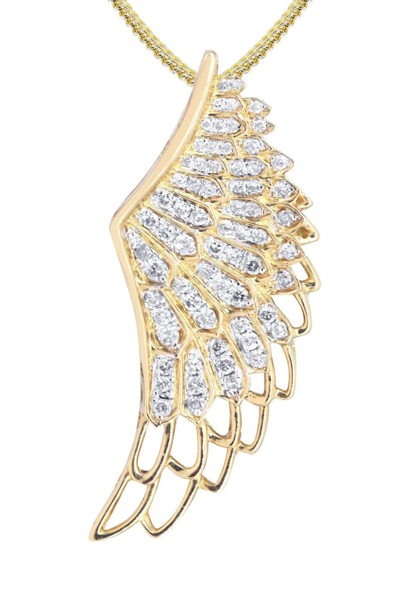 10K Yellow Gold Angel Wing Diamond Necklace  | 0.82 Carats
