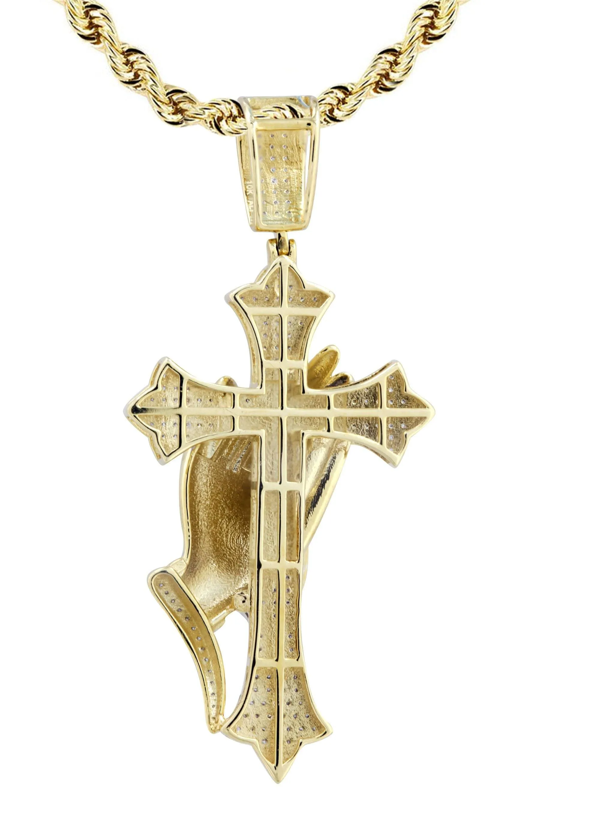 10K Yellow Gold Cross  Diamond Necklace  | 0.67 Carats
