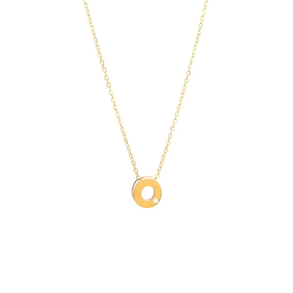 14K Gold Initial "O" Necklace (Diamond)