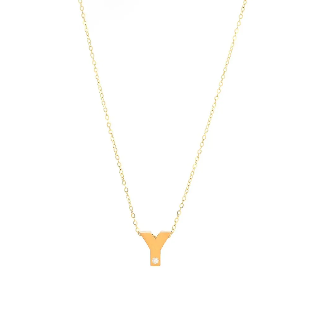 14K Gold Initial "Y" Necklace (Diamond)