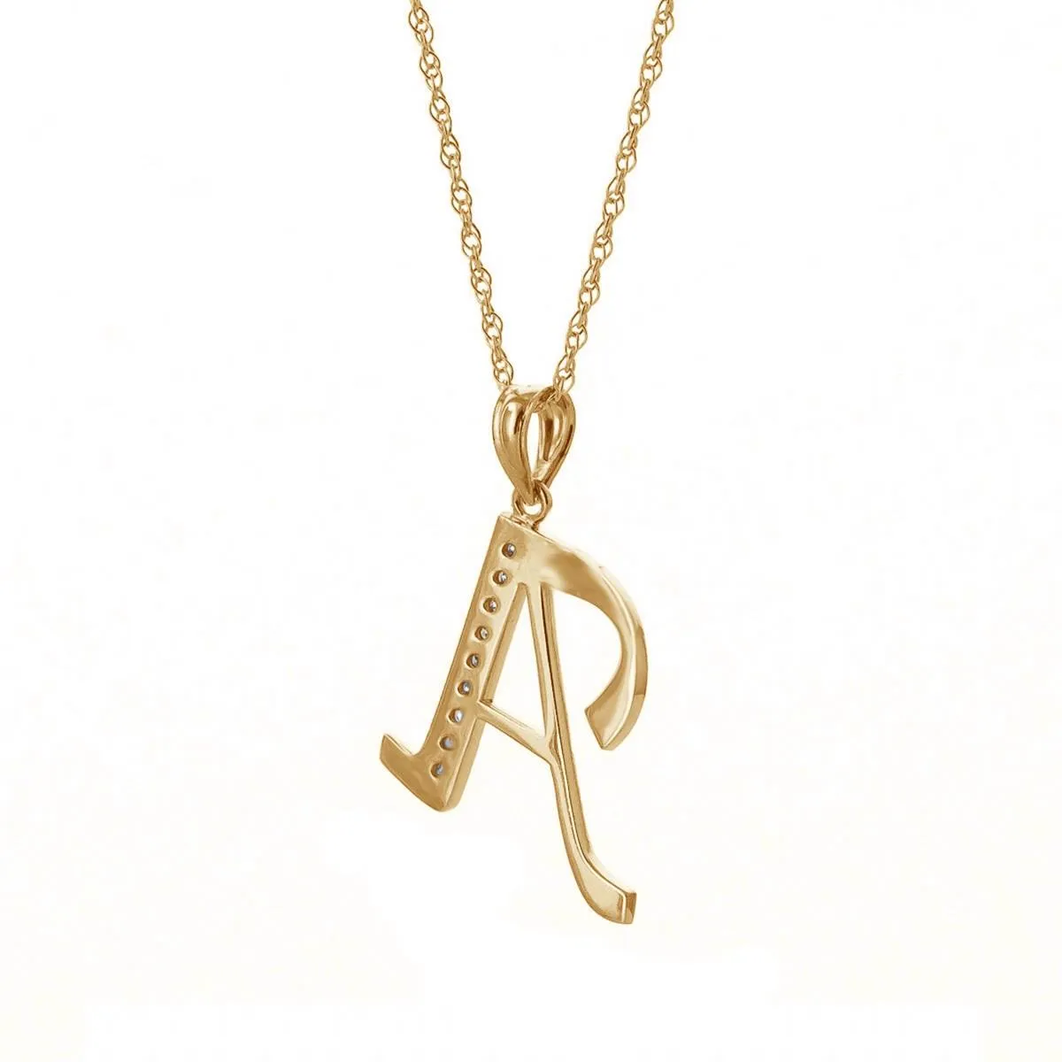 14K Solid Yellow Gold Necklace w/ Natural Diamonds Initial 'a' Pendant