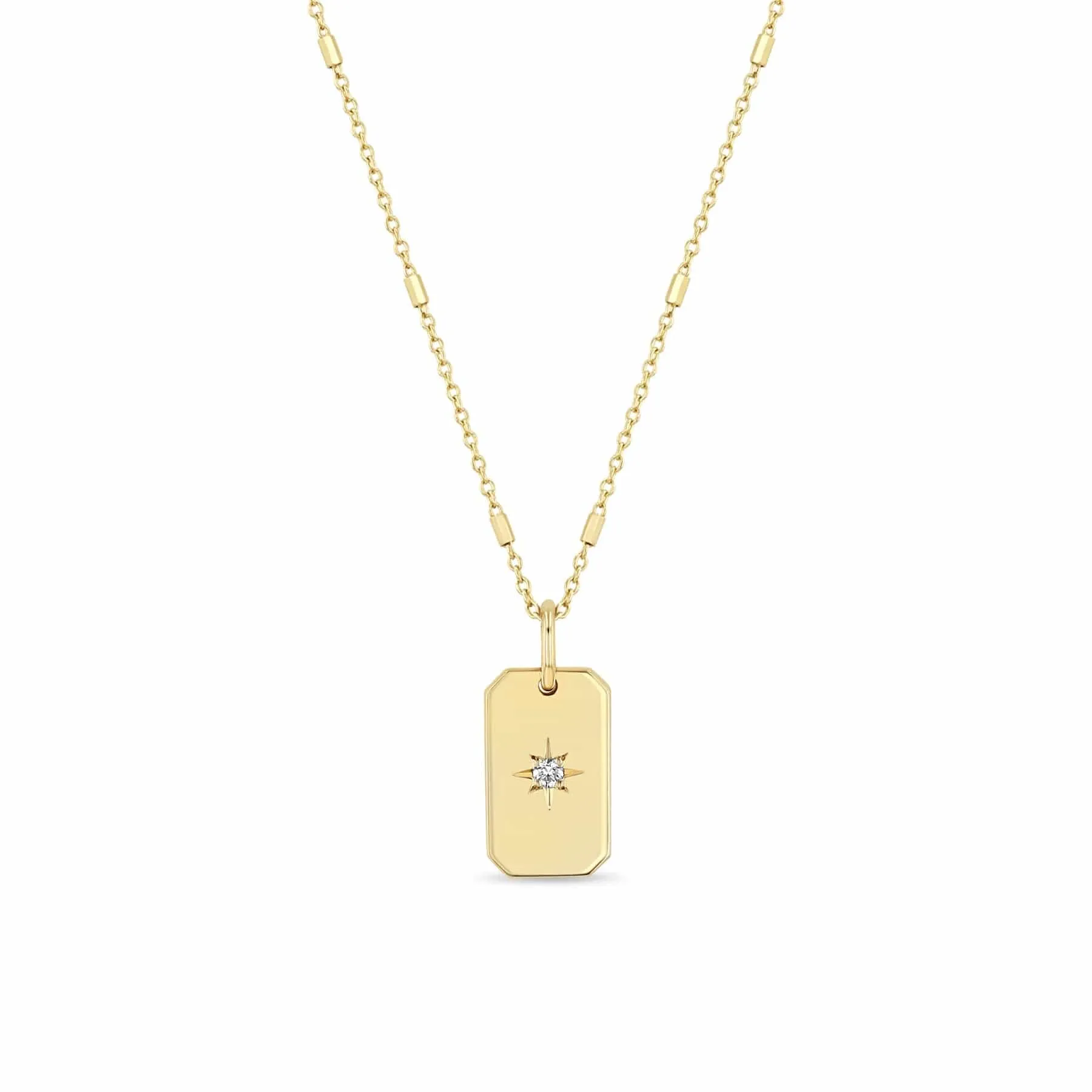 14k Star Set Diamond Small Square Edge Dog Tag Necklace