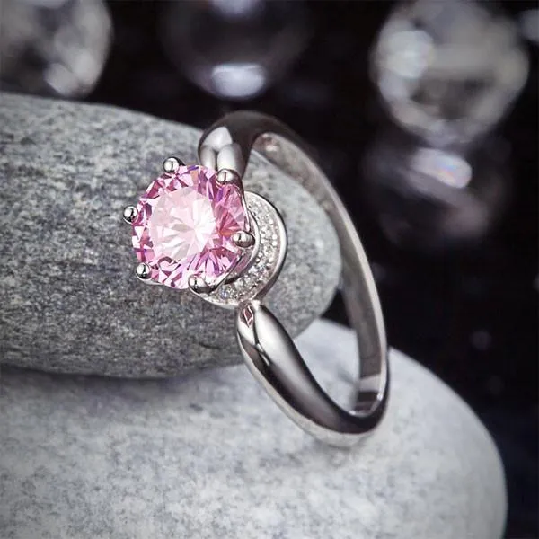 6 Claws Crown 925 Sterling Silver Wedding Promise Anniversary Ring 1.25 Ct Fancy Pink Simulated Diamond Jewelry