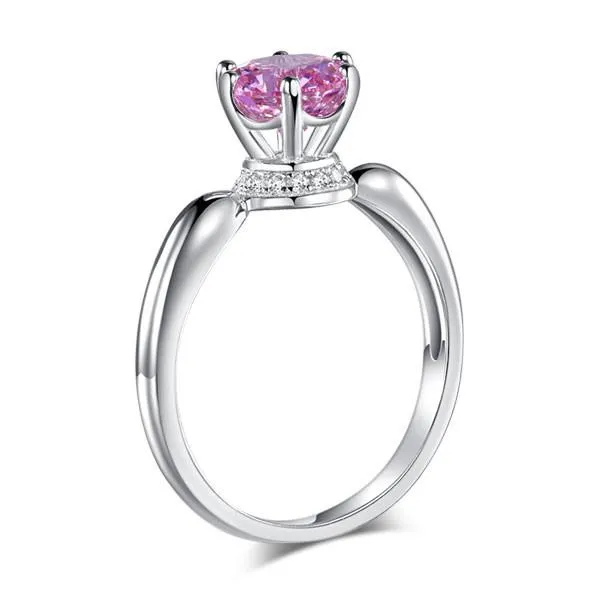 6 Claws Crown 925 Sterling Silver Wedding Promise Anniversary Ring 1.25 Ct Fancy Pink Simulated Diamond Jewelry