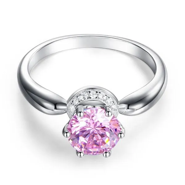 6 Claws Crown 925 Sterling Silver Wedding Promise Anniversary Ring 1.25 Ct Fancy Pink Simulated Diamond Jewelry