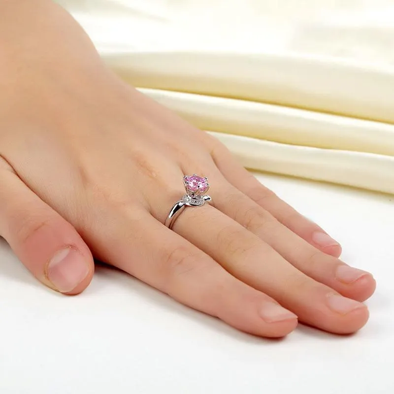 6 Claws Crown 925 Sterling Silver Wedding Promise Anniversary Ring 1.25 Ct Fancy Pink Simulated Diamond Jewelry