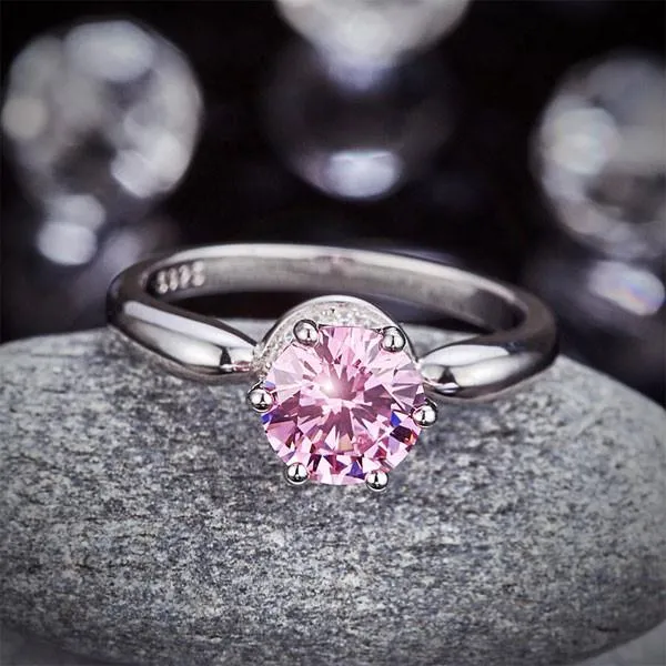6 Claws Crown 925 Sterling Silver Wedding Promise Anniversary Ring 1.25 Ct Fancy Pink Simulated Diamond Jewelry