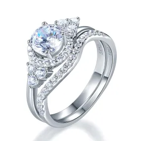 925 Sterling Silver Wedding Engagement Ring Set Anniversary Art Deco 1 Ct Simulated Diamond