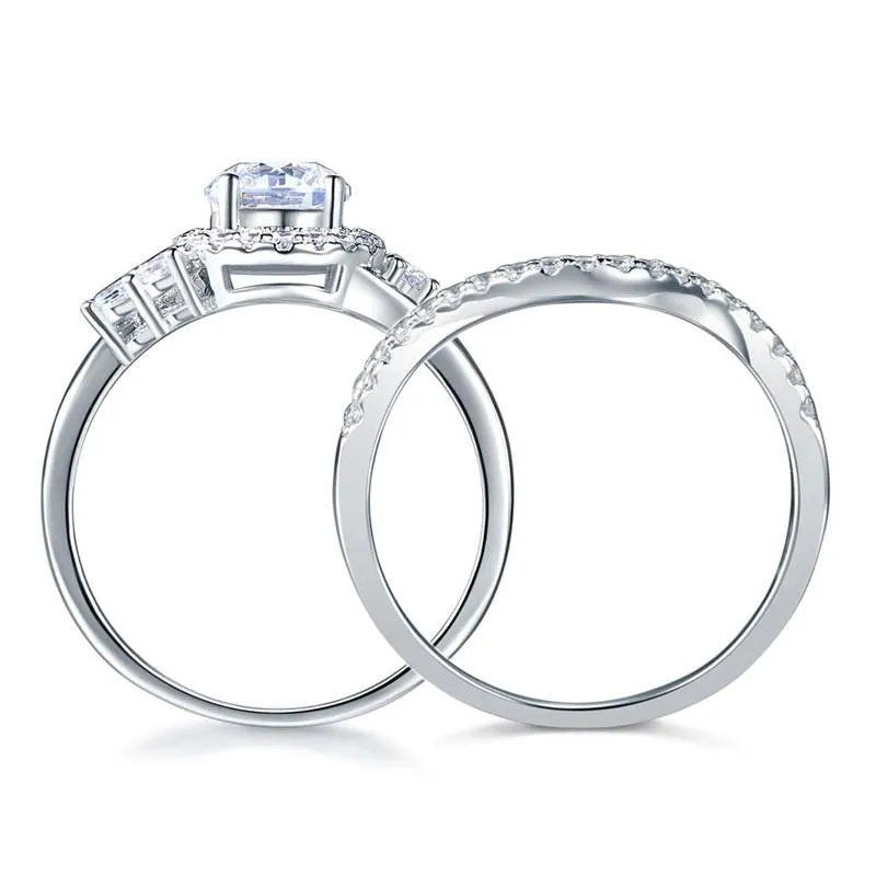 925 Sterling Silver Wedding Engagement Ring Set Anniversary Art Deco 1 Ct Simulated Diamond