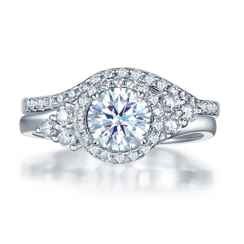 925 Sterling Silver Wedding Engagement Ring Set Anniversary Art Deco 1 Ct Simulated Diamond