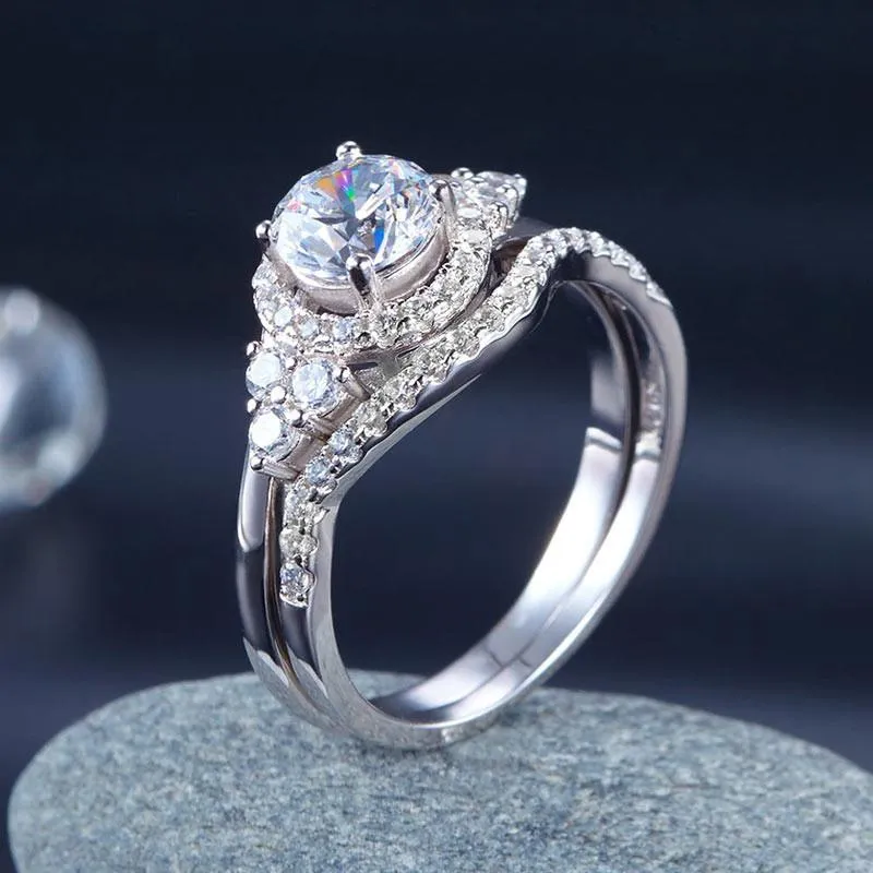 925 Sterling Silver Wedding Engagement Ring Set Anniversary Art Deco 1 Ct Simulated Diamond