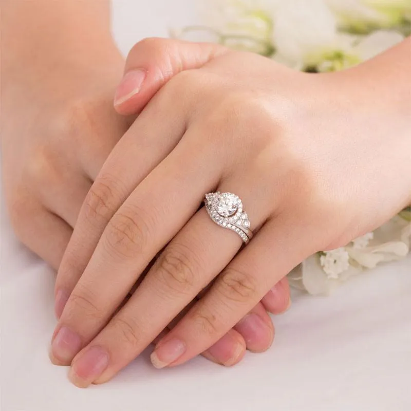 925 Sterling Silver Wedding Engagement Ring Set Anniversary Art Deco 1 Ct Simulated Diamond