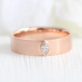 Bezel Set Marquise Diamond Ring in Solid Gold Wide Wedding Band