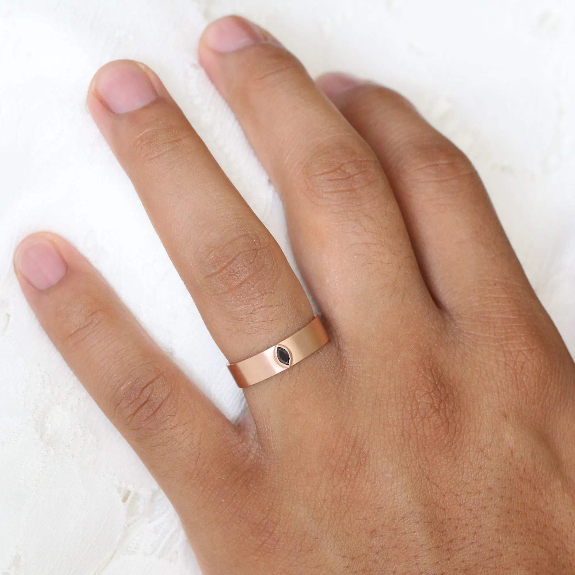 Bezel Set Marquise Diamond Ring in Solid Gold Wide Wedding Band