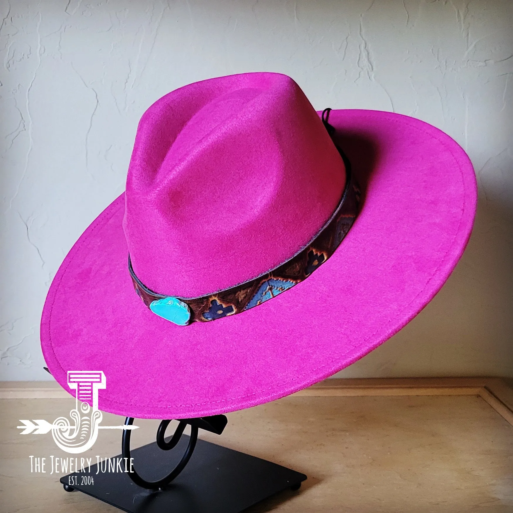 Blue Navajo Turquoise Slab Leather Band   Choice of Boho Hat 985p