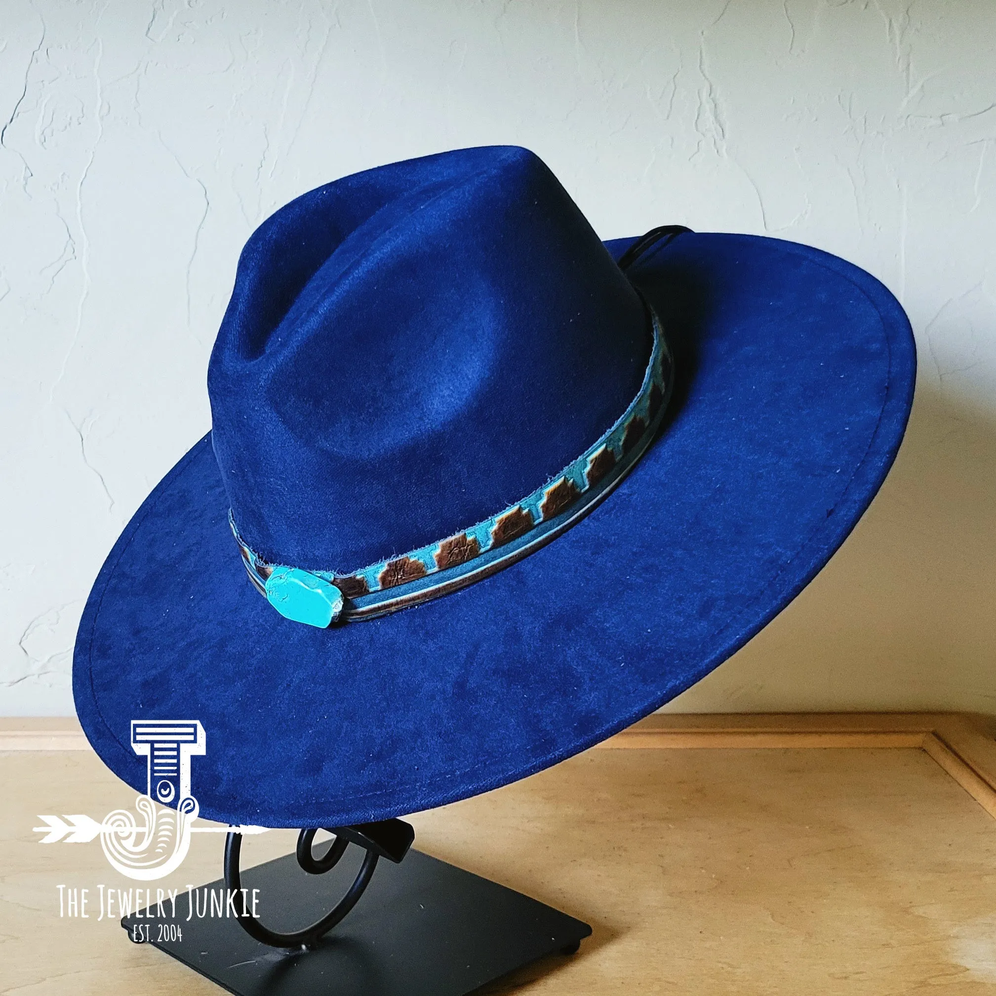 Blue Navajo Turquoise Slab Leather Band   Choice of Boho Hat 985p