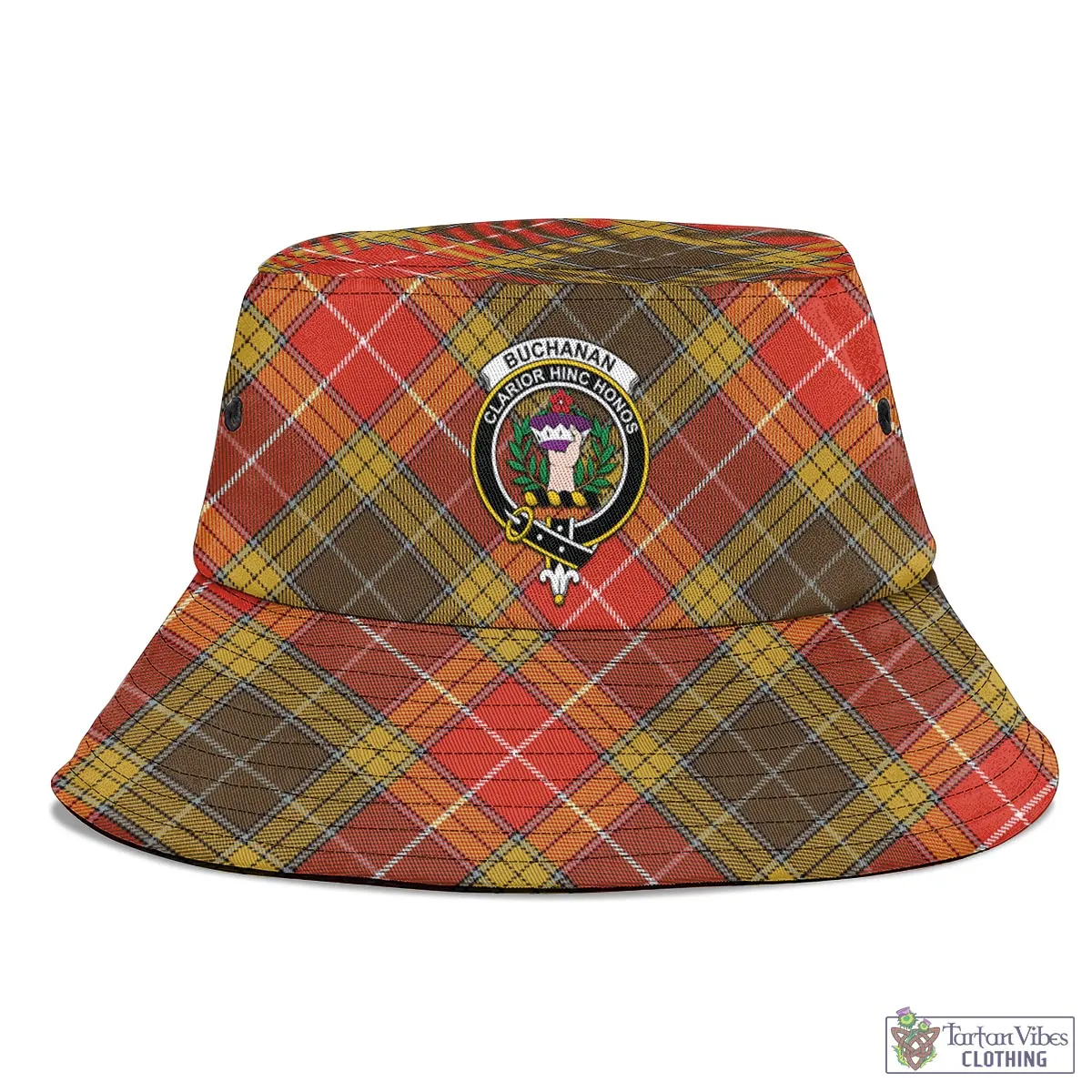 Buchanan Old Set Weathered Tartan Bucket Hat with Family Crest