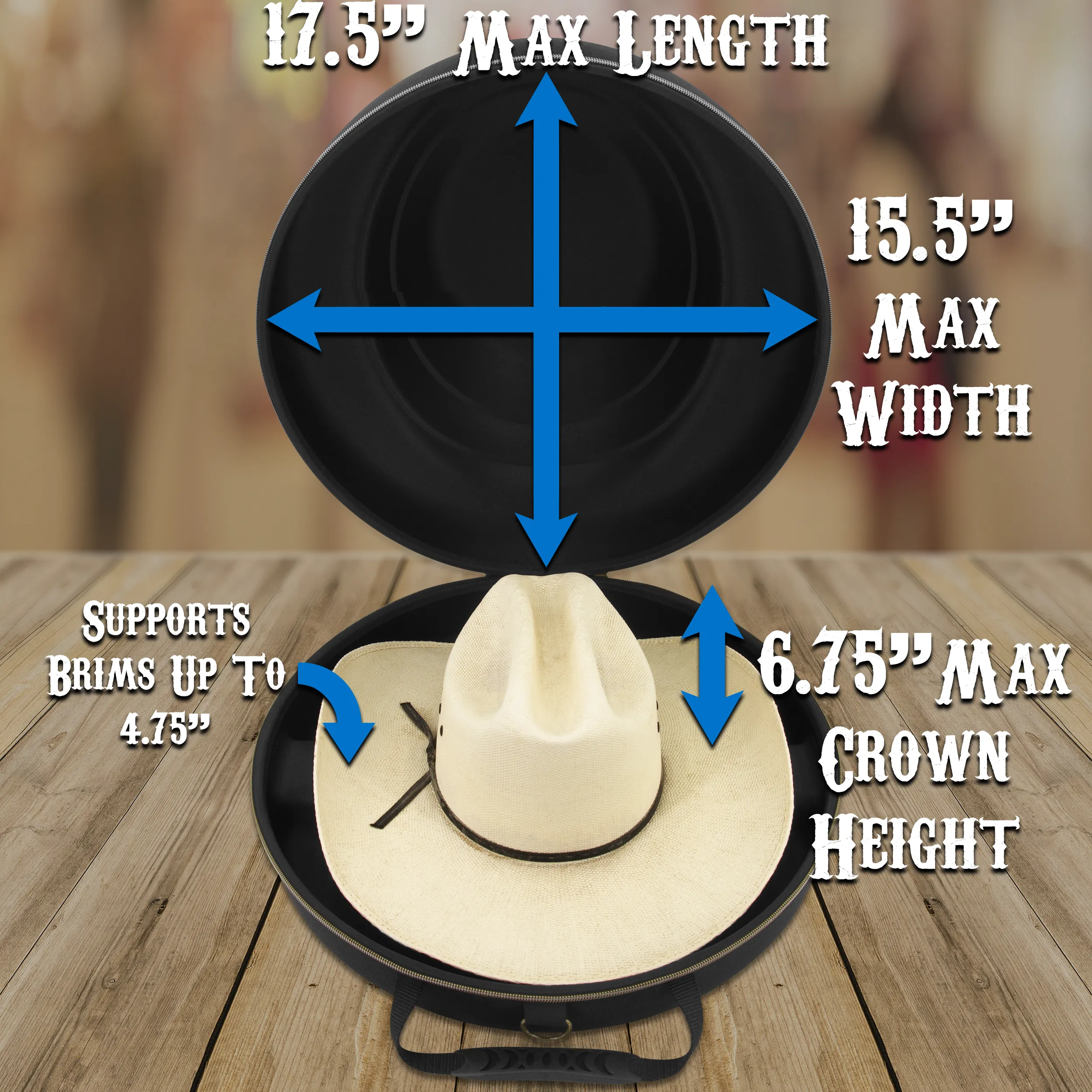 CASEMATIX Cowboy Hat Box Cowboy Hat Storage for Brims Up To 4.75" - Hard Shell Hat Case with Adjustable Carry Strap and ID Slot - 4 Color Options