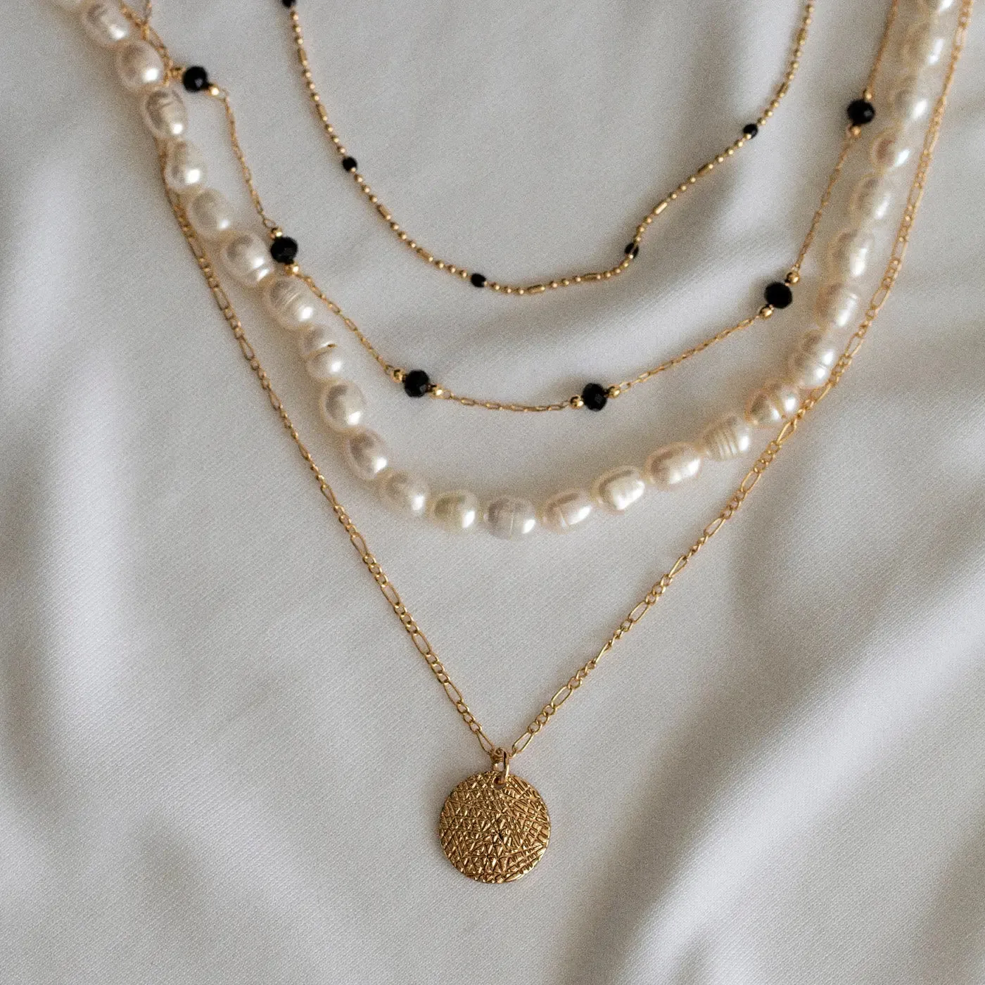 Coin Bead Double Necklace Black