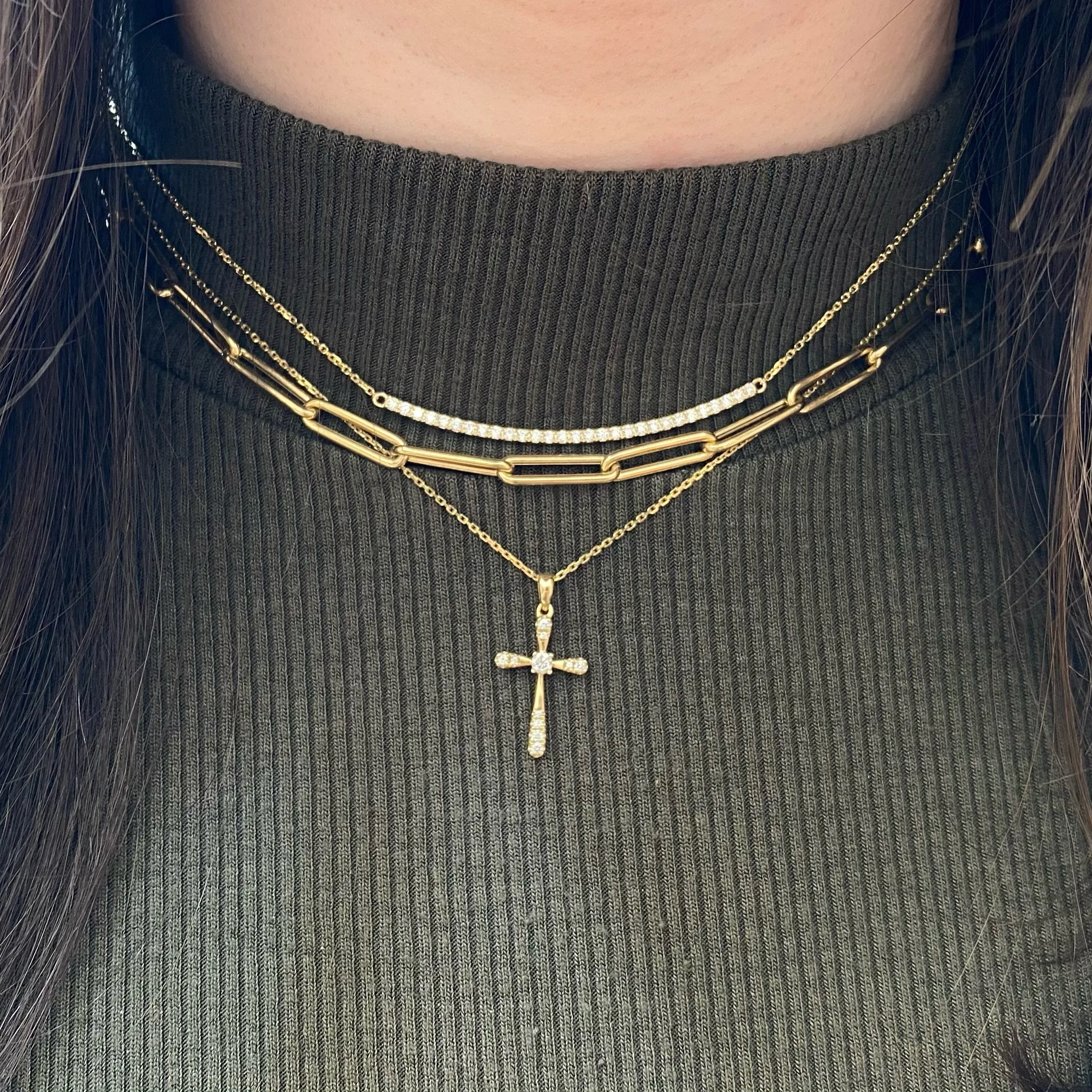 Diamond Long Curved Bar Necklace