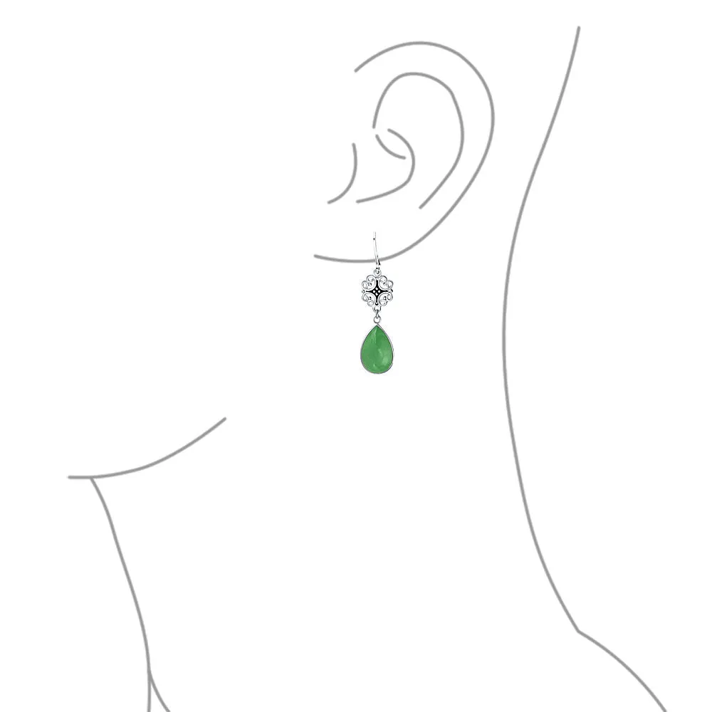 Dyed Green Jade Teardrop Dangle Gemstone Earrings in Sterling Silver