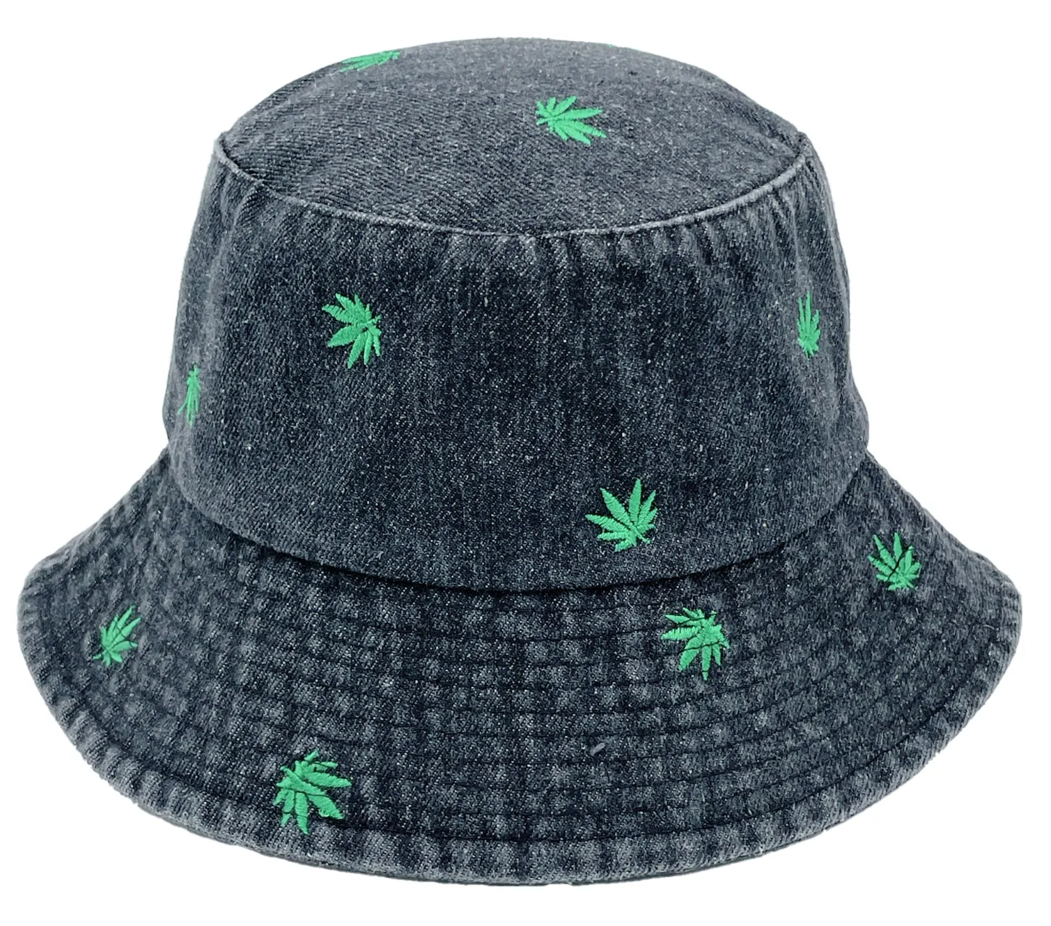 Embroidered Leaf Denim Bucket Hat