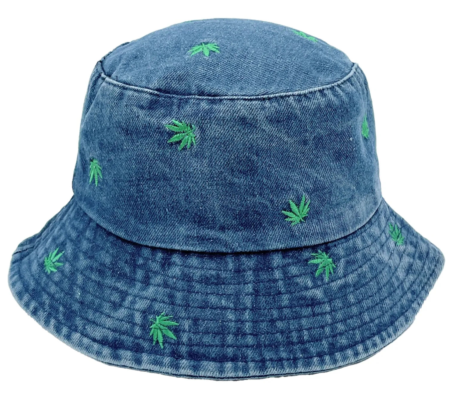 Embroidered Leaf Denim Bucket Hat