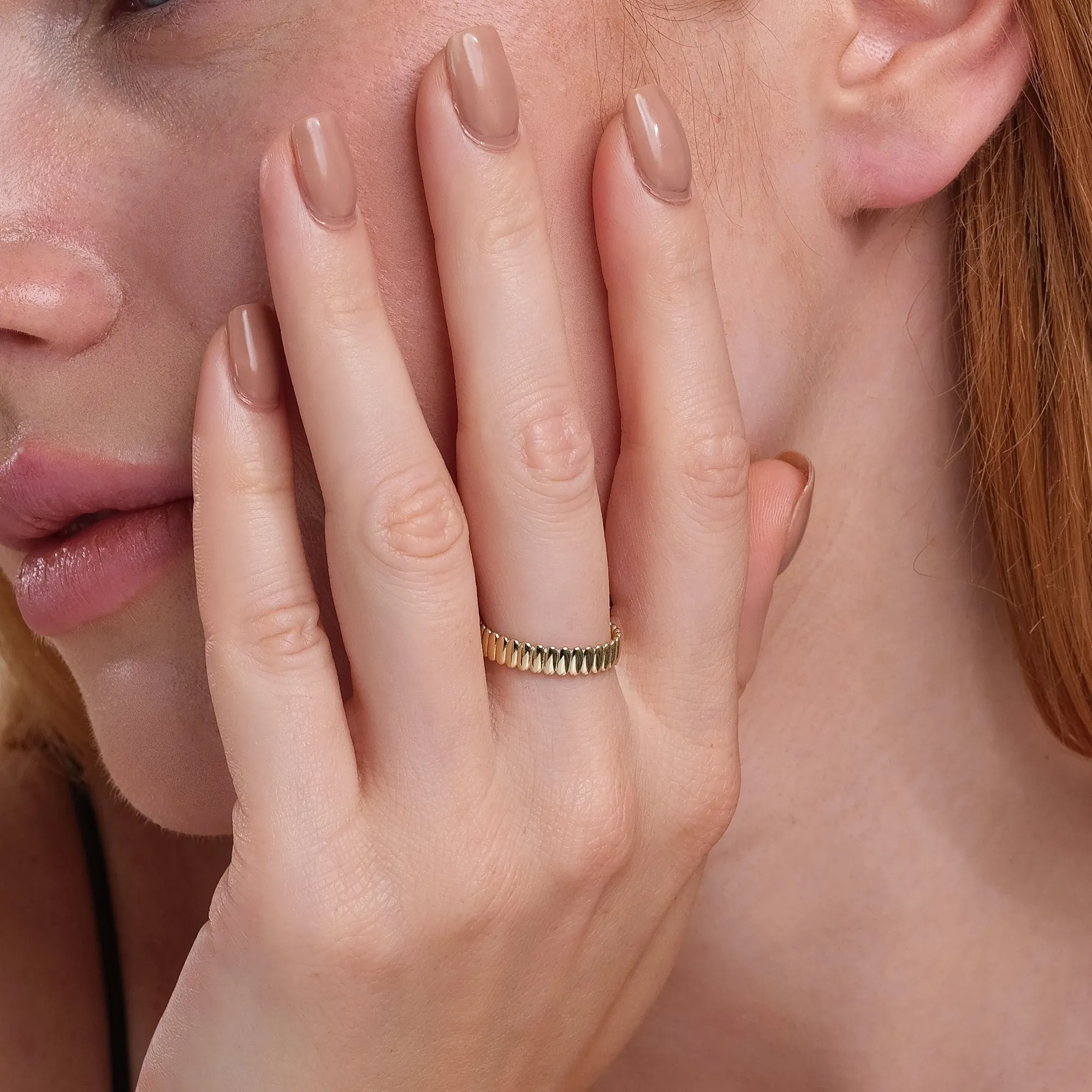 Fluted Design Gold Wedding Band, Celia