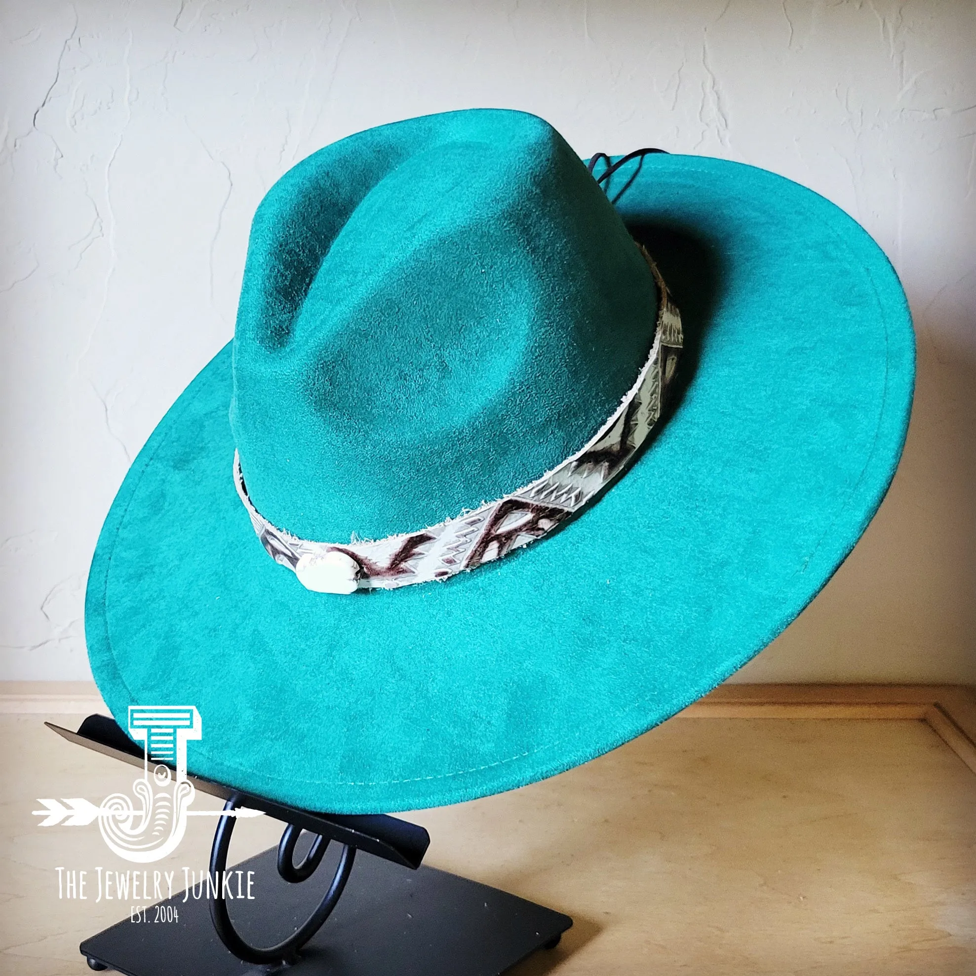 Gold Aztec Turquoise Slab Leather Band w/ Choice of Boho Hat 985n
