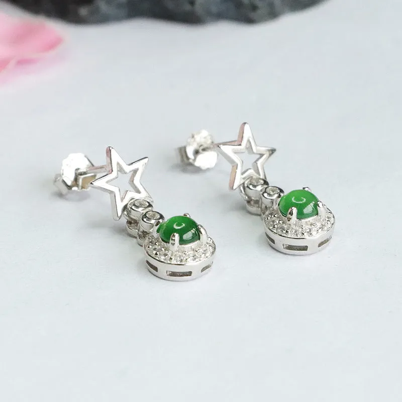 Ice Green Jade Star Earrings crafted in Sterling Silver