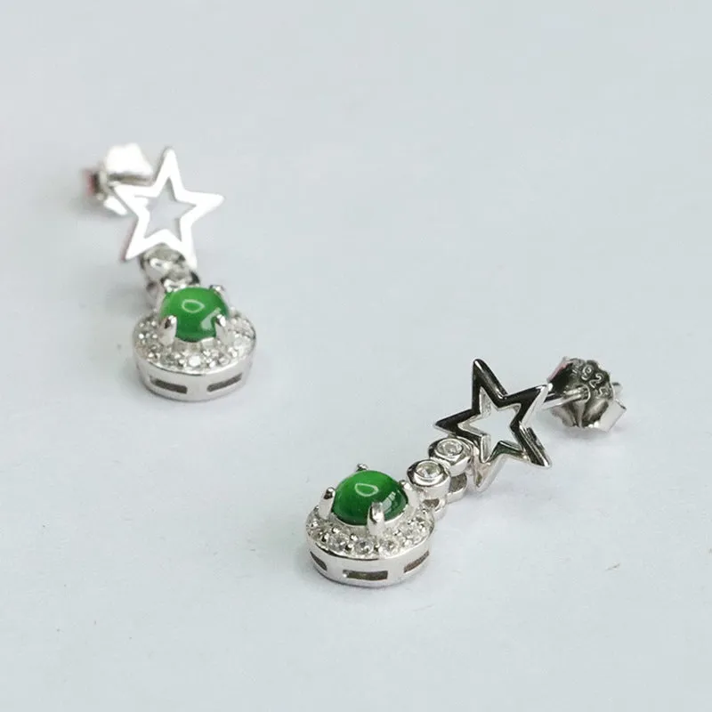 Ice Green Jade Star Earrings crafted in Sterling Silver
