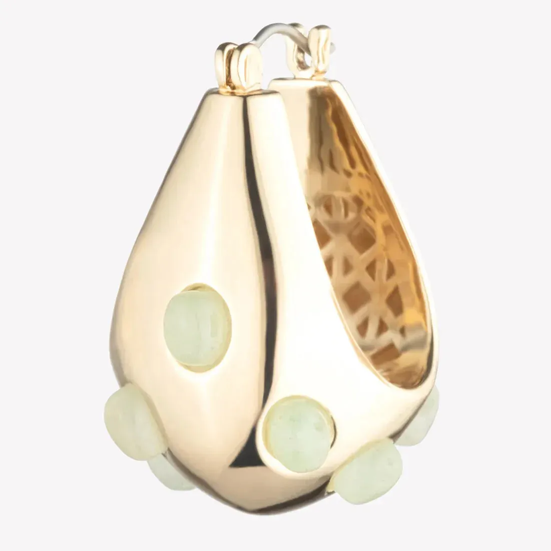 Inlaid Cabochon Jade Teardrop Hoops