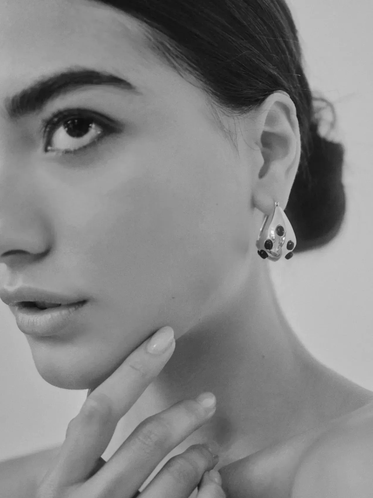 Inlaid Cabochon Jade Teardrop Hoops