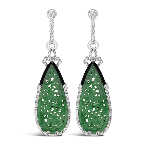 Jade, Diamond & Onyx Dangle Earrings