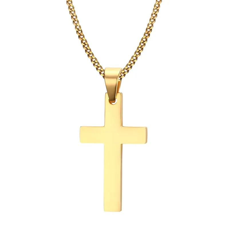 Mens Cross Pendant Necklace 24" Stainless Steel