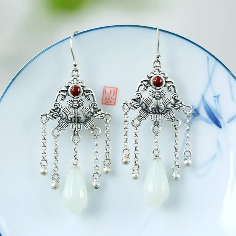 Natural Jade Earrings Nephrite Agate Silver Earrings ZNE157