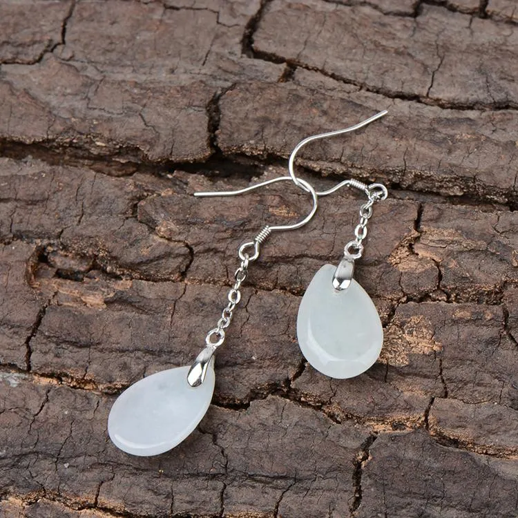 Natural Jade Earrings Nephrite Silver Earrings NE148
