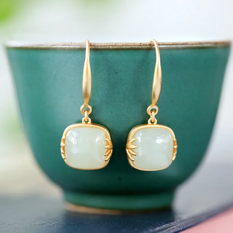 Natural Jade Earrings Nephrite Silver Earrings ZNE102