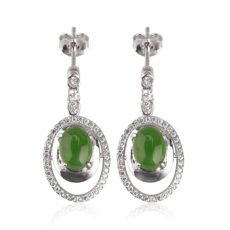Natural Jade Earrings Nephrite Silver Zircon Earrings ZEG527