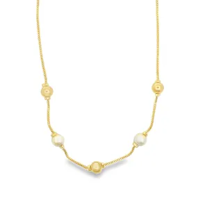 Pearl & Gold Bead Box Chain Necklace (F246)