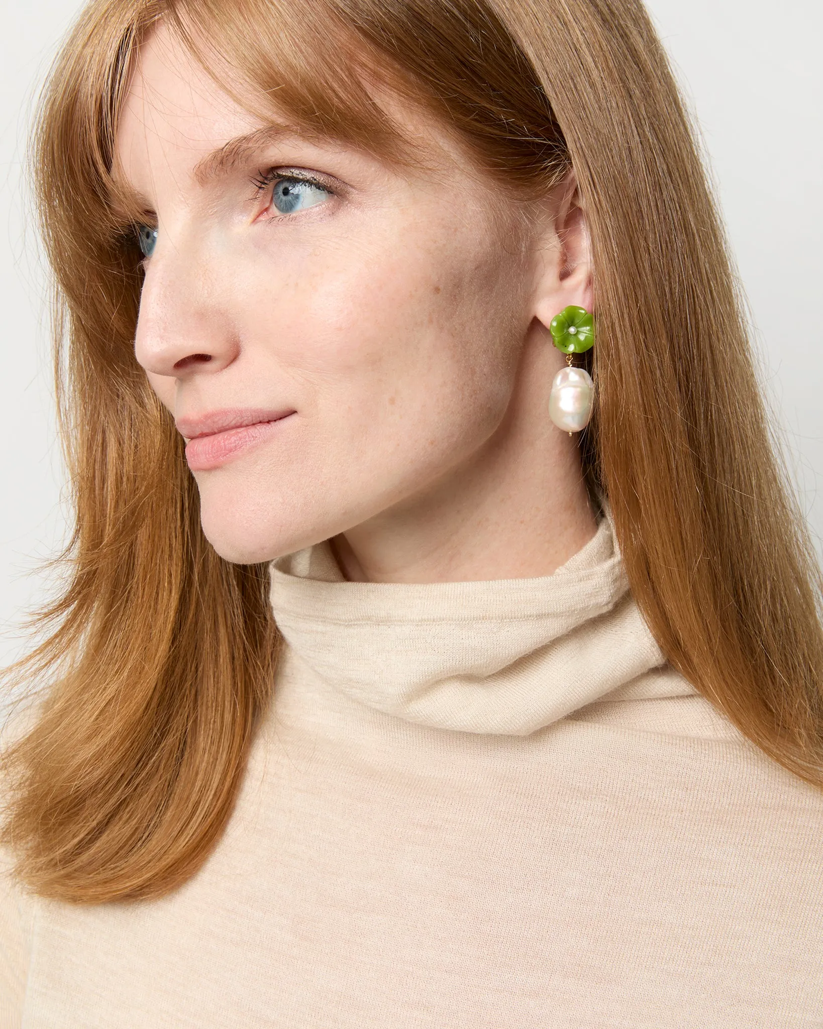 Pearl Drop Earrings in Jade