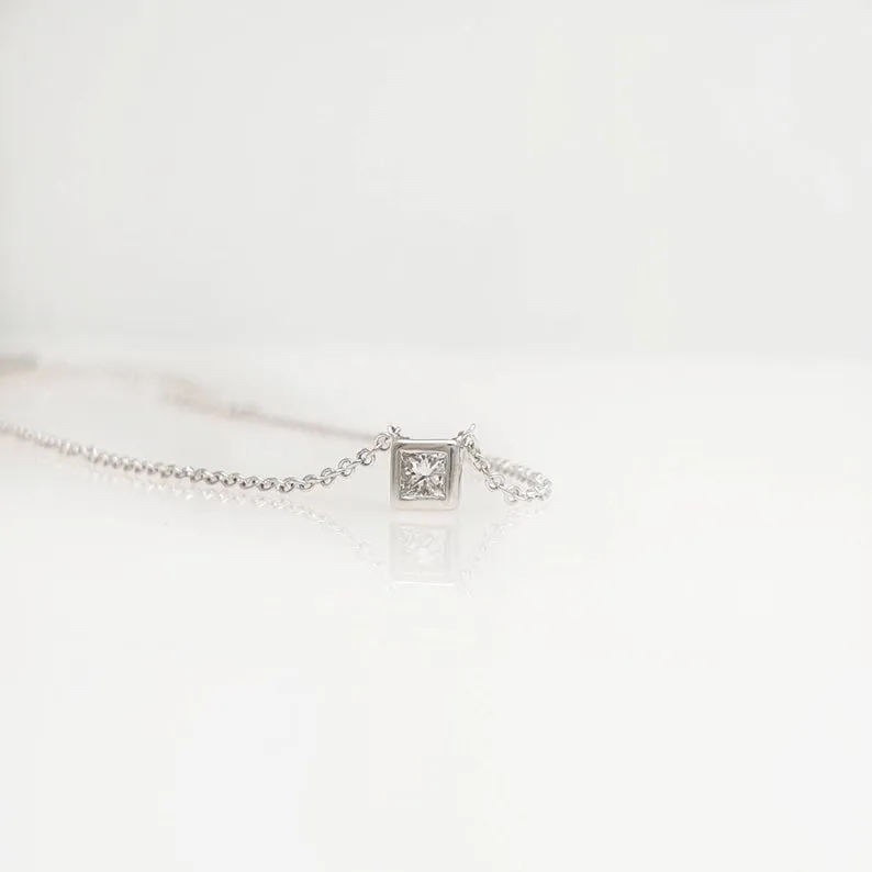 Princess Cut Solitaire Necklace