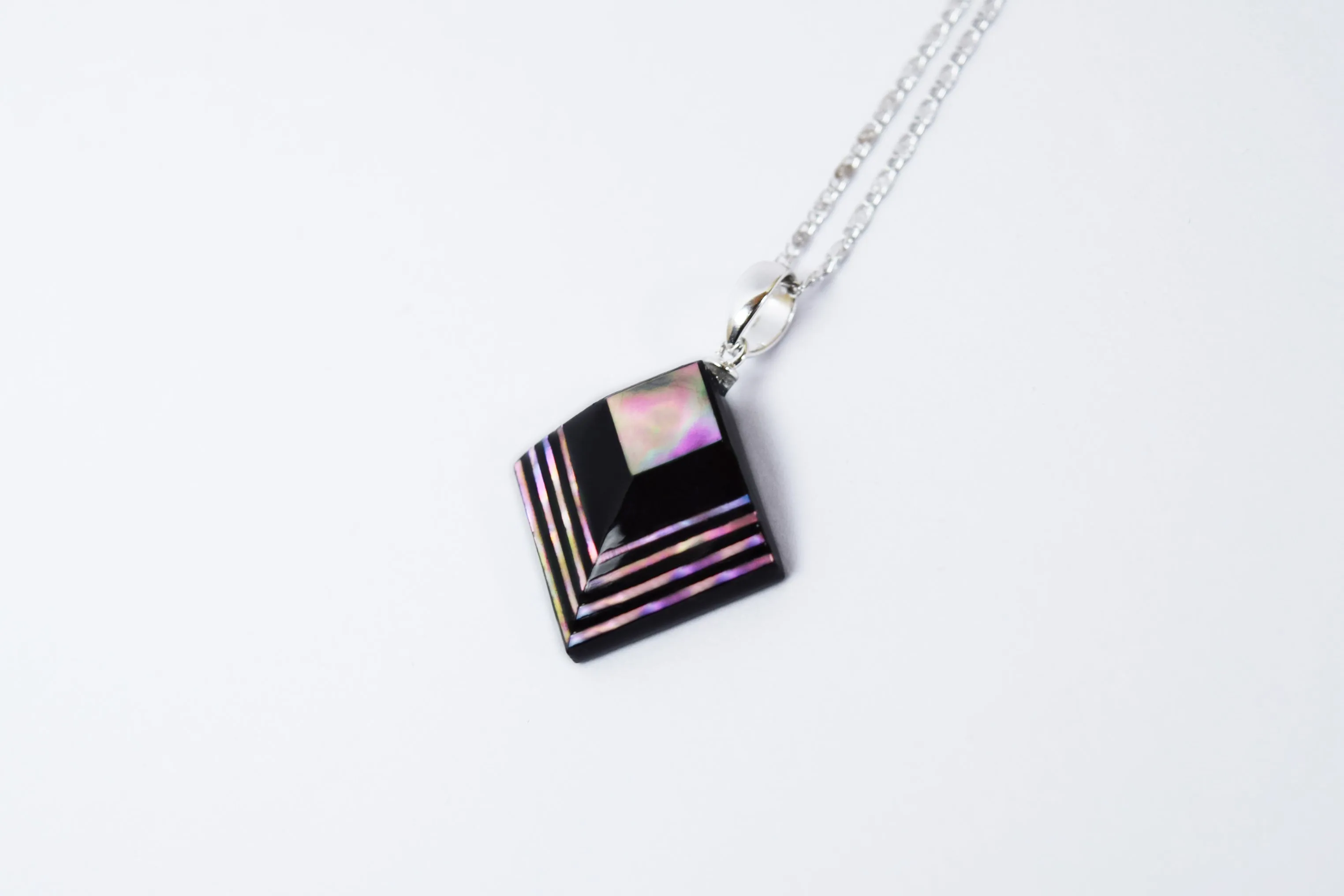 Raden Pendant Necklace - Moonlight on Water / Pink Color / Medium Size-, Japanese Lacquer Jewelry, Kyoto Jewelry