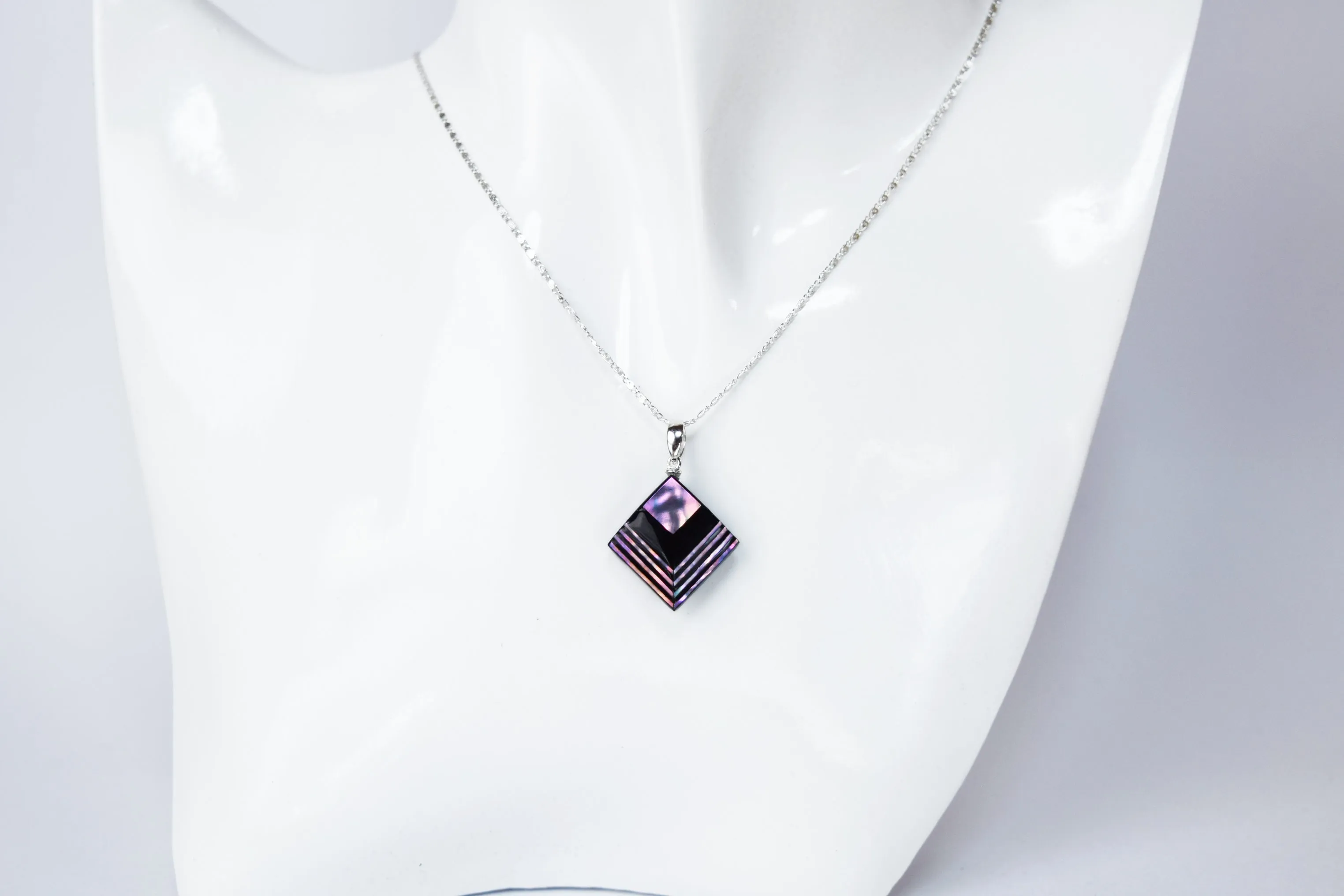 Raden Pendant Necklace - Moonlight on Water / Pink Color / Medium Size-, Japanese Lacquer Jewelry, Kyoto Jewelry