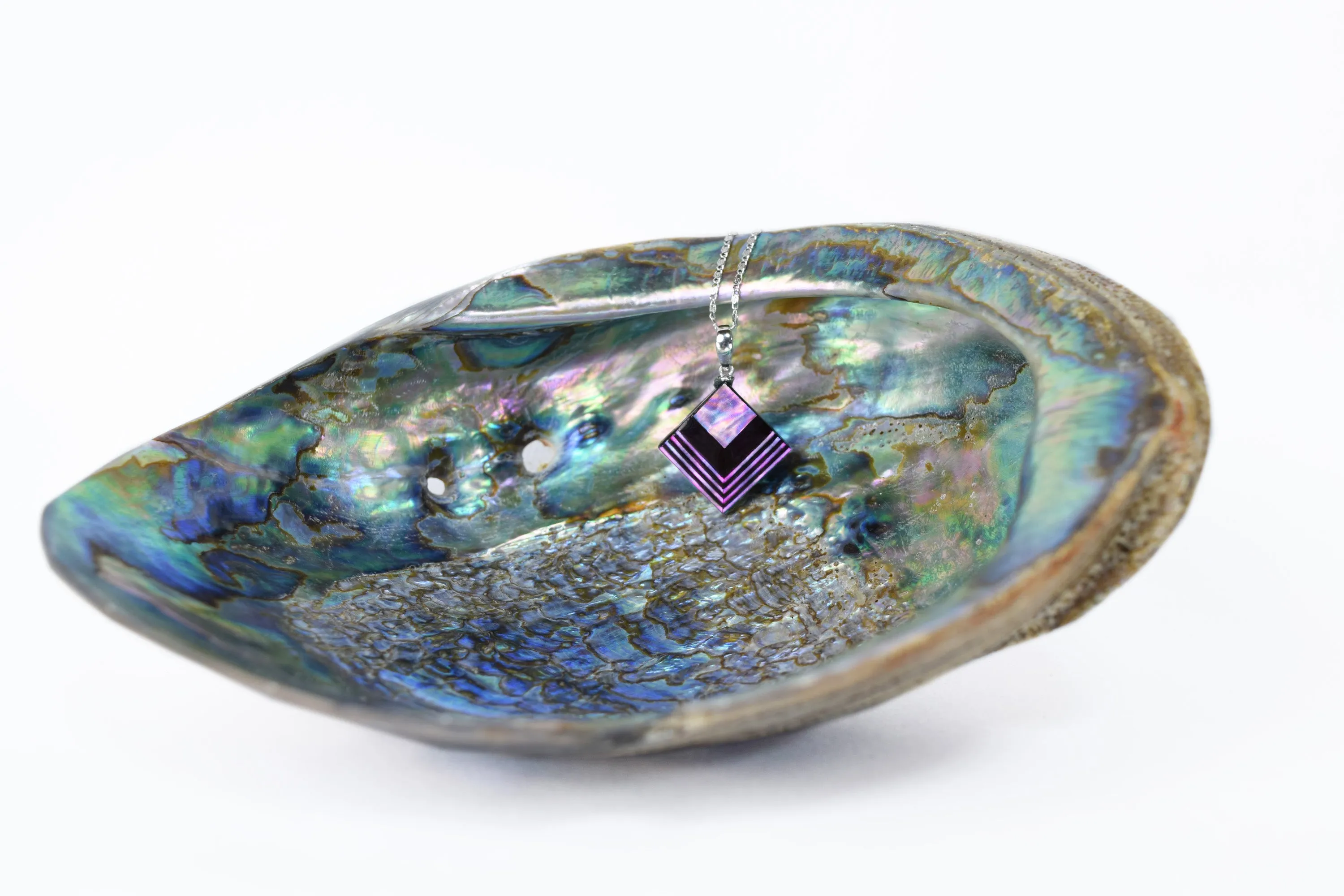 Raden Pendant Necklace - Moonlight on Water / Pink Color / Medium Size-, Japanese Lacquer Jewelry, Kyoto Jewelry