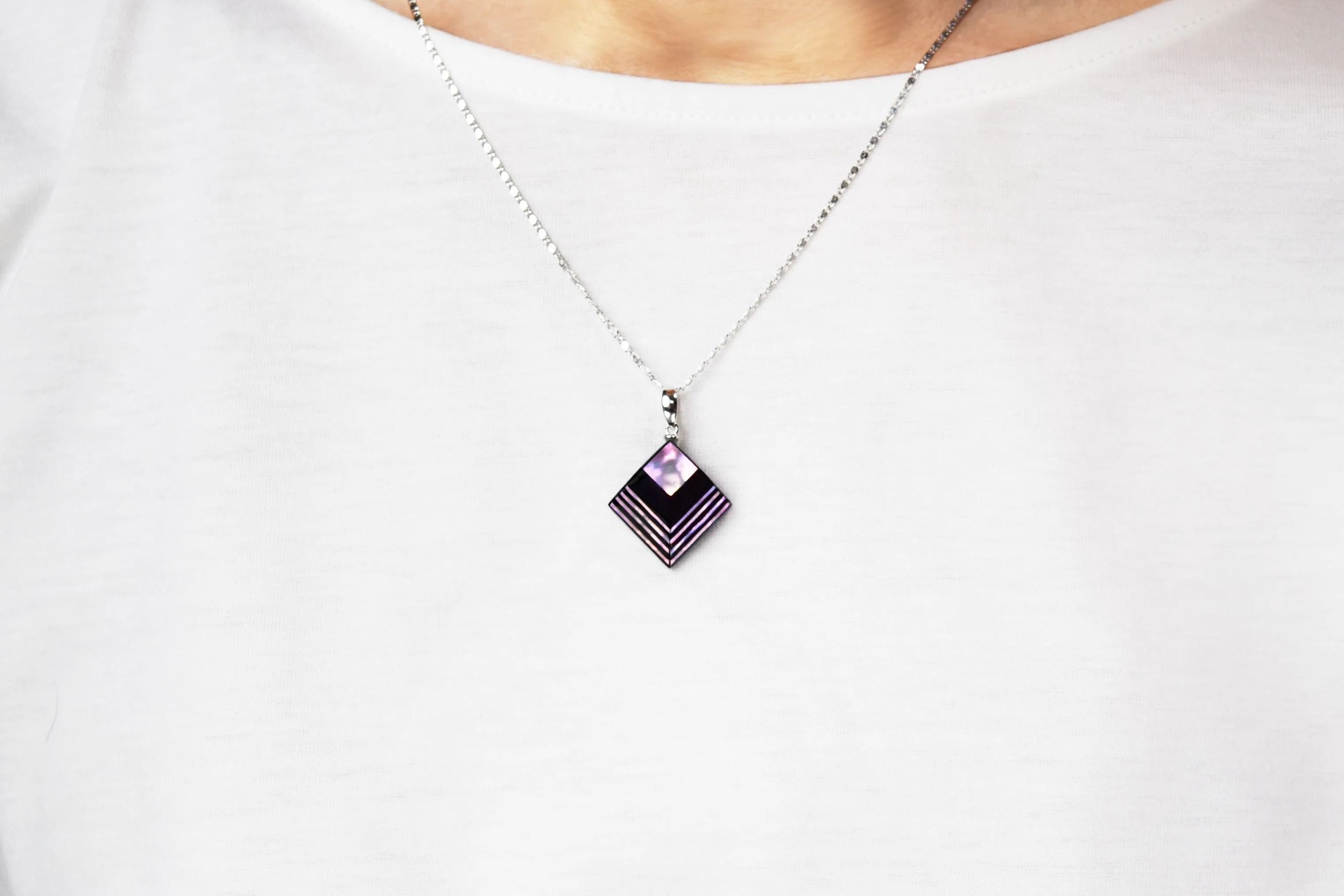 Raden Pendant Necklace - Moonlight on Water / Pink Color / Medium Size-, Japanese Lacquer Jewelry, Kyoto Jewelry