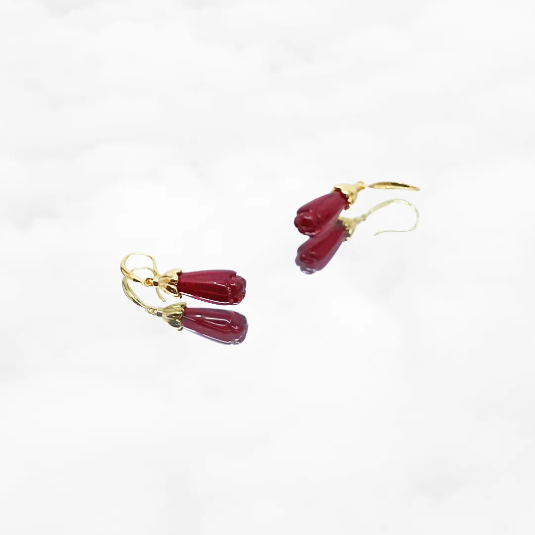 Red Jade Orchid Earrings