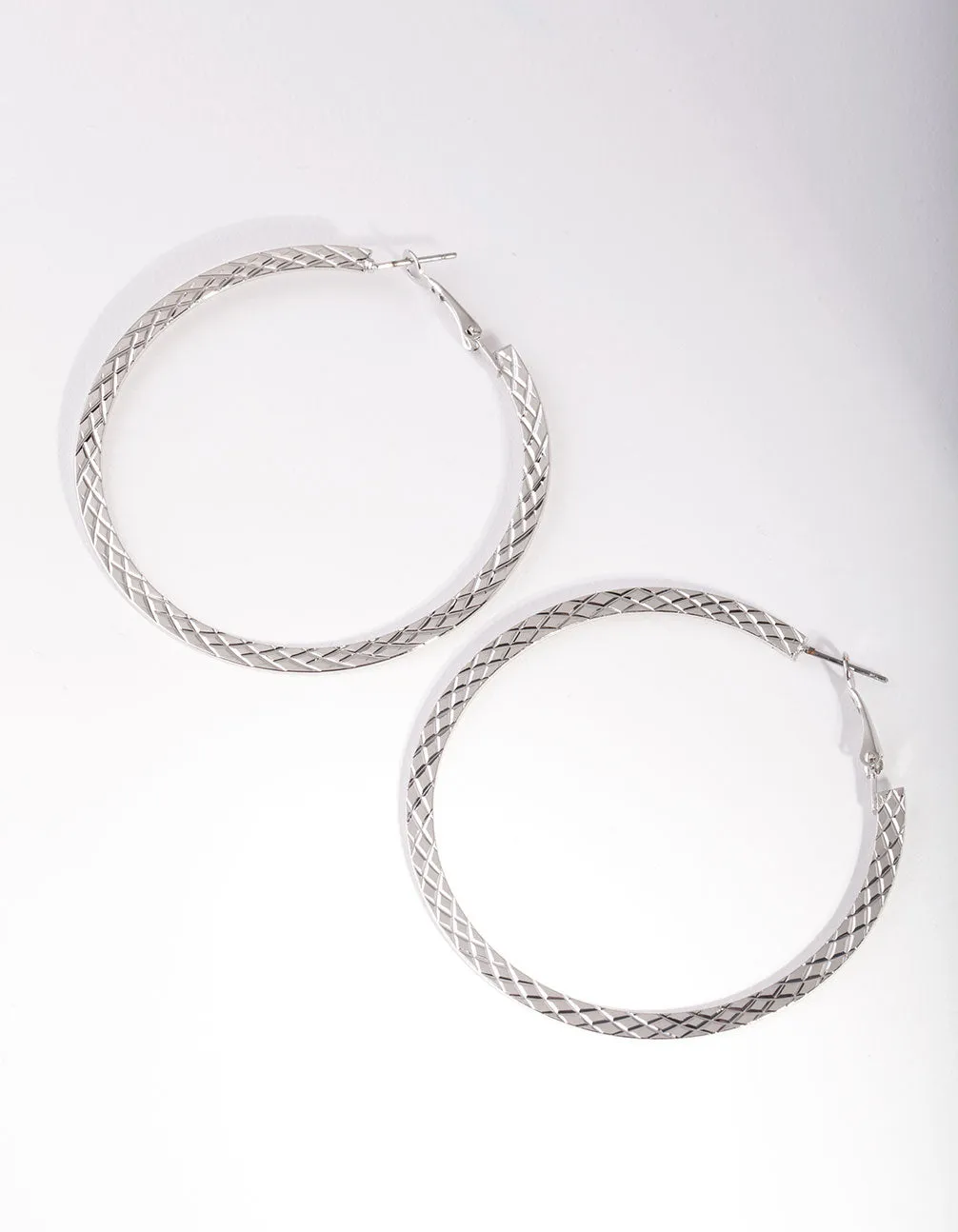 Rhodium Snake Pattern Hoop Earrings