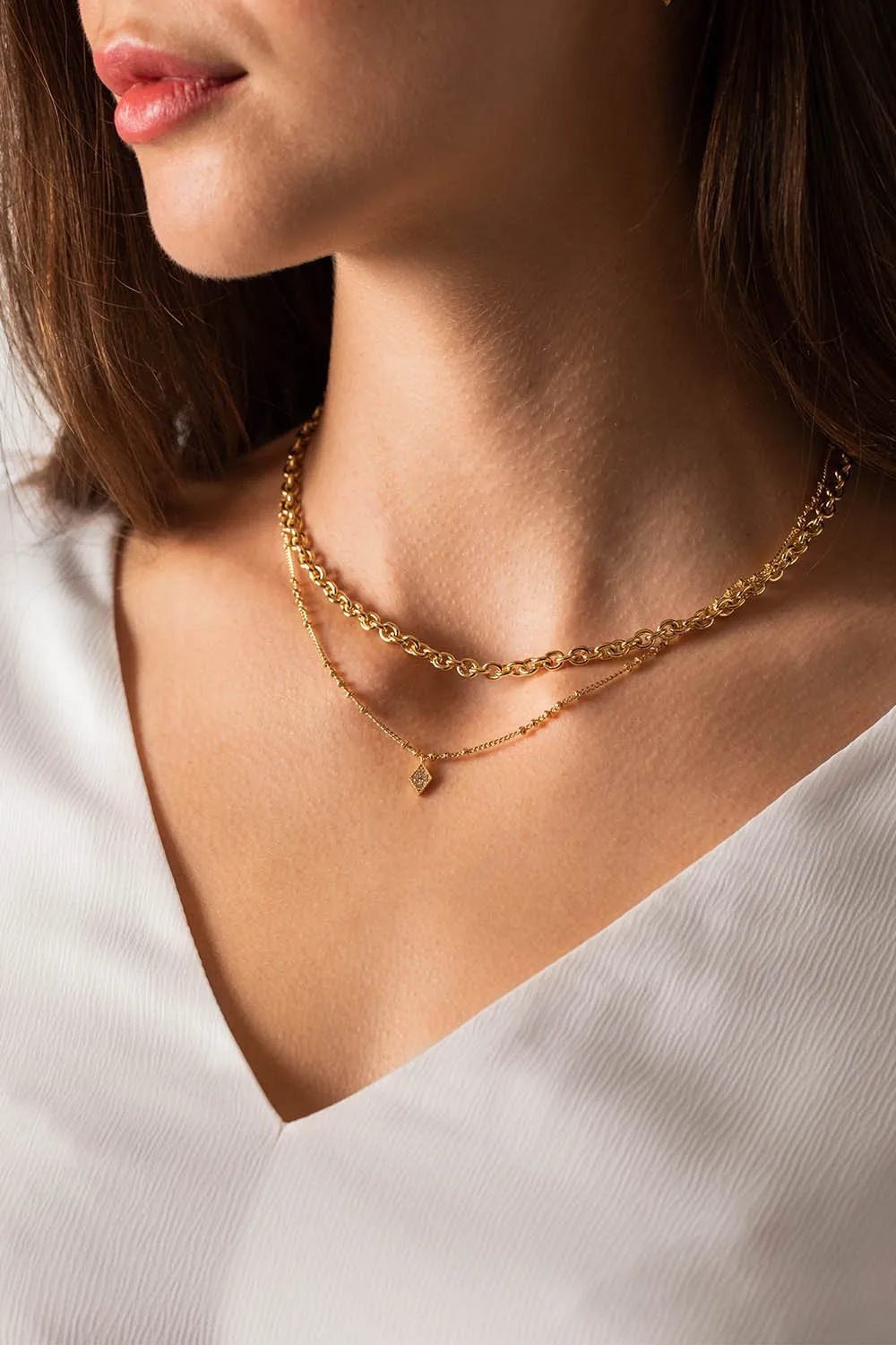 Rose Diamond Necklace 18K Gold Plated