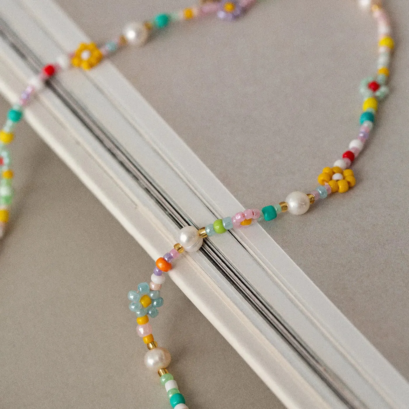 Sigrid - Flower and Pearl Colorful Bead Summer Necklace